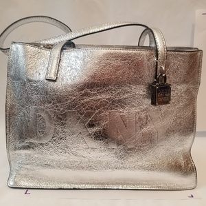 Metallic DKNY monogram tote